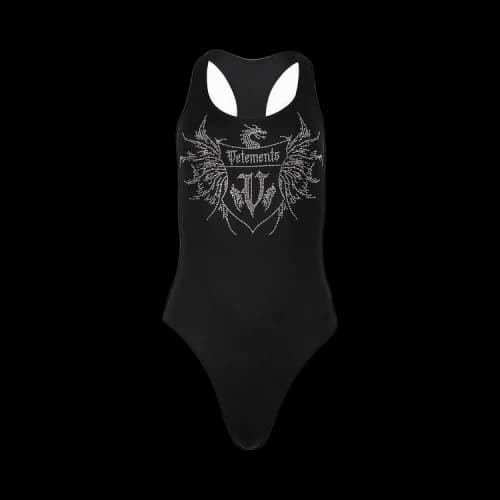 Vetements Crystal Logo Open Back Swimsuit 'Black'
