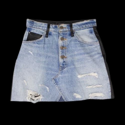 Amiri Denim And Leather Fringe Mini Skirt 'Blue'