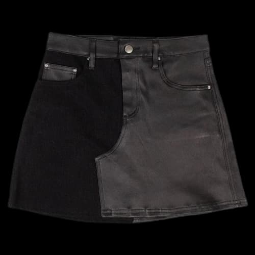 Amiri Denim And Leather Mini Flare Skirt 'Black'