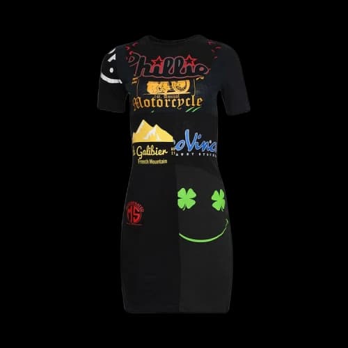 Marine Serre Upcycled Graphic T-Shirts Mini Dress 'Black'