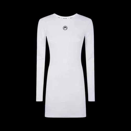 Marine Serre Moon Logo Ribbed Long-Sleeve Mini Crewneck Dress 'White'