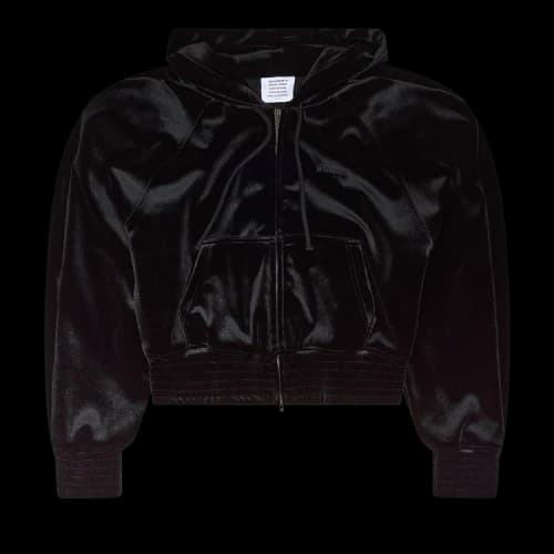 Vetements Velvet Rounded Shoulder Zip-Up Hoodie 'Black'