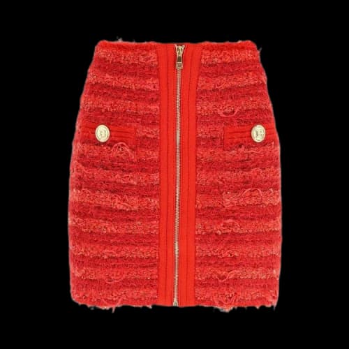 Balmain Short High Waisted Zipped Tweed Skirt 'Rouge'