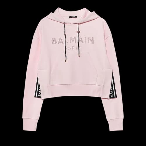 Balmain Rhinestone Logo Hoodie 'Pink'