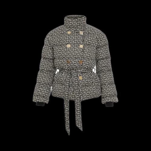 Balmain High-Neck Belted Monogram Down Jacket 'Black'