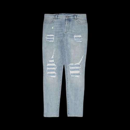 Balmain Monogram Destroyed 6 Pocket Tapered Jeans 'Blue'