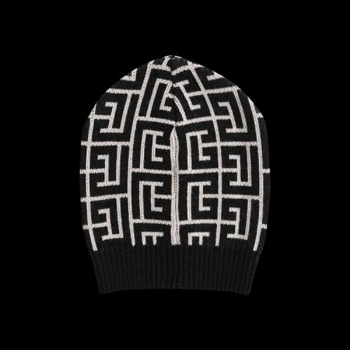 Balmain Maxi Monogram Wool Beanie 'Ivoire/Noir'