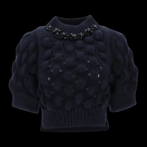 Simone Rocha Cropped Bubble Knit Short-Sleeve Jumper 'Navy/Jet'