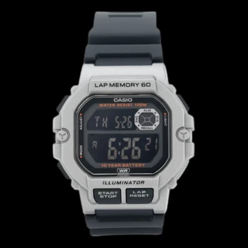 CASIO Stylish Quartz Movement 47.2*44.5*13.4mm Resin Strap Watch Black Silver Unisex Mens