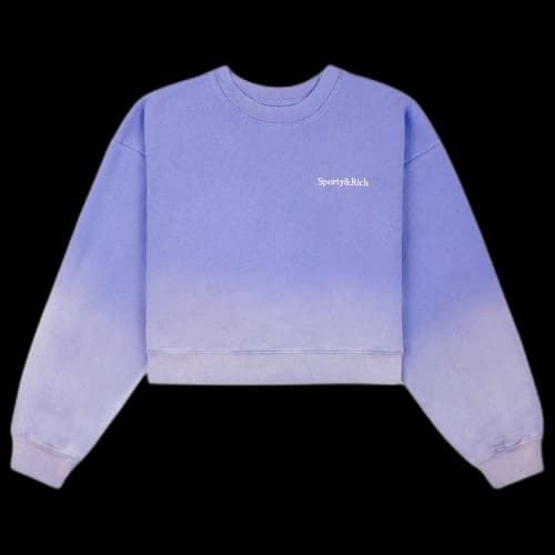 Sporty & Rich Serif Logo Embroidered Cropped Crewneck 'Dip Dye Blue/White'
