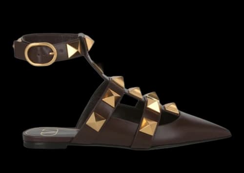 Valentino Roman Stud Ballerina Flats Dark Brown (Women's)