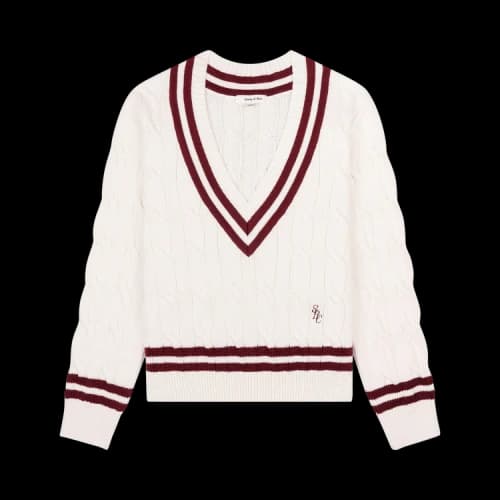 Sporty & Rich SRC Cableknit V Neck Sweater 'White'
