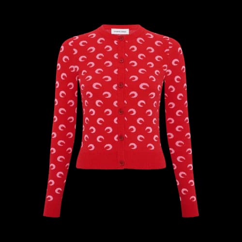 Marine Serre Moon Jacquard Bouclette Long-Sleeve Cardigan 'Red/Pink'