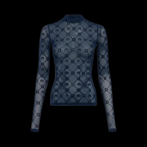 Marine Serre Moonogram Mesh Flock Second Skin Highneck Top 'Navy'