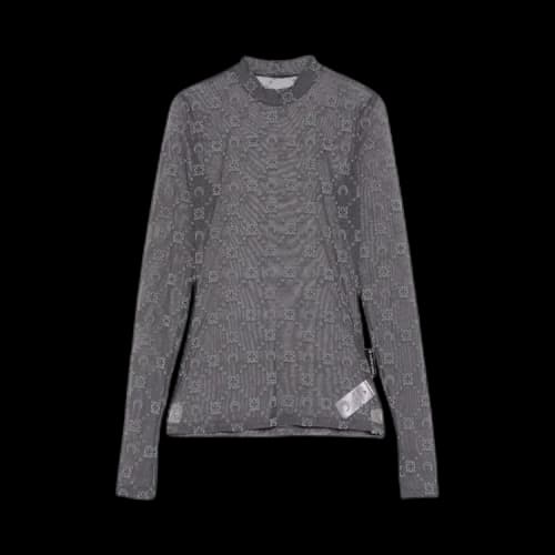 Marine Serre Recycled Mesh Flock Short-Sleeve Highneck Top 'Stone Grey'