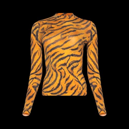 Marine Serre Tiger Printed Jersey Long-Sleeve Highneck Top 'Medium Orange'