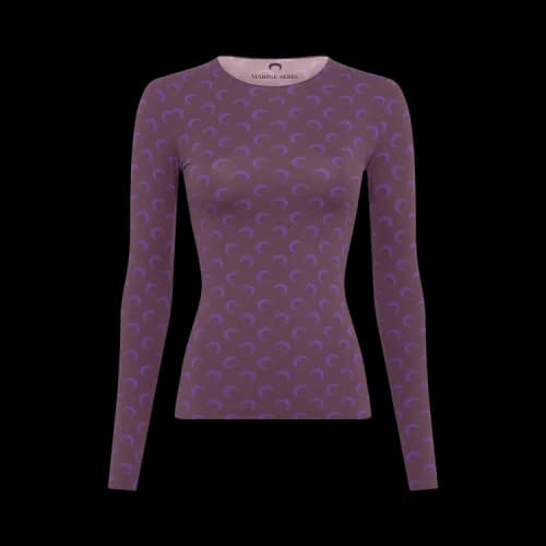 Marine Serre Moon Printed Long-Sleeve Crewneck Top 'Aubergine'