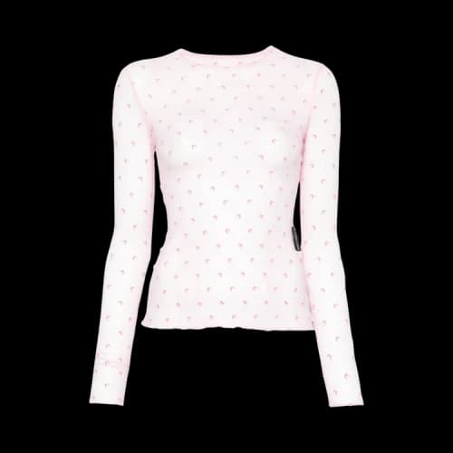 Marine Serre Plumetis Moon Crewneck Long-Sleeve Top 'Pink'