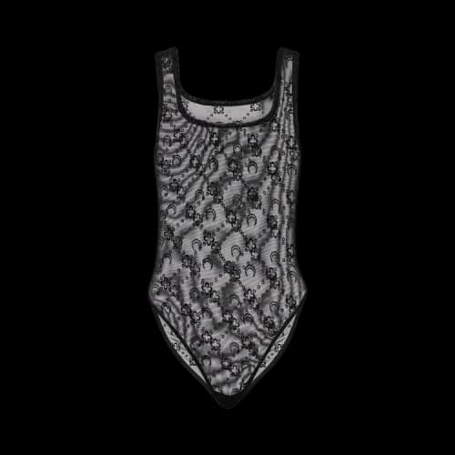 Marine Serre Monogram Mesh Flock Bodysuit 'Black'