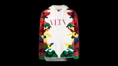 Valentino Camou7 Print Hoodie White