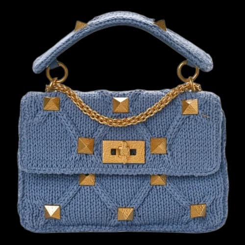 Valentino Knit Roman Stud Shoulder Bag Blue