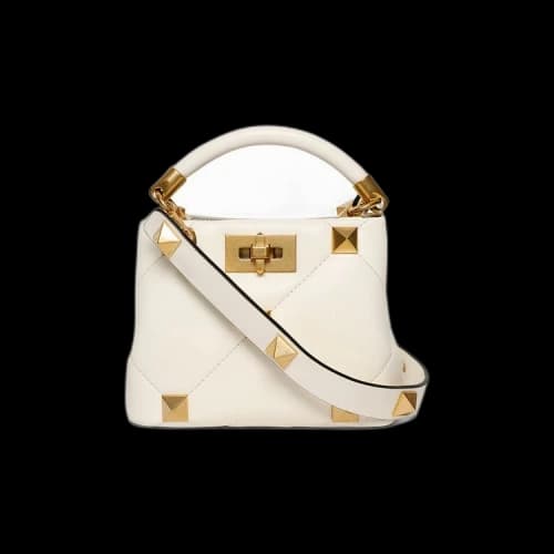 Valentino Mini Roman Stud Top Handle Bag 'Ivory'
