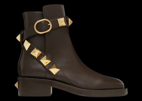 Valentino Leather Roman Stud Ankle Boots Brown (Women's)