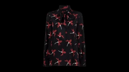Valentino Women's Garavani Motif-Print Long-Sleeve Blouse Black/Red