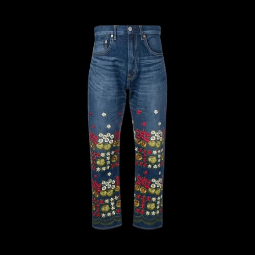 Comme des Garçons Junya Watanabe Denim Salvage Straight Leg Jeans With Flower Emboidery 'Blue'