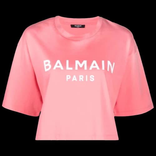Balmain Cropped Print T-Shirt 'Rose'