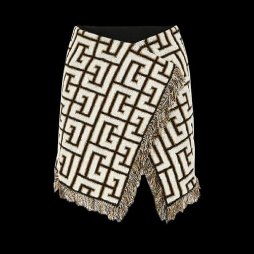 Balmain Maxi Monogram Short Wrap Knit Skirt 'Noir/Blanc'