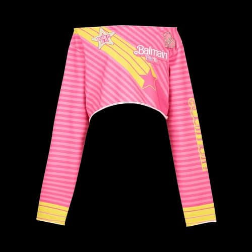 Balmain x Barbie Off Shoulder Cropped Top 'Pink'