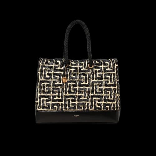 Balmain Monogram Raffia Woven Tote Bag 'Natural'