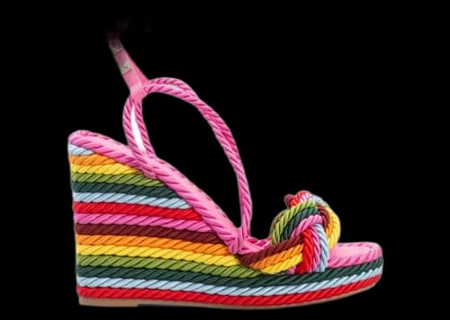 Valentino Garavani Rockstud Torchon 115mm Rainbow Espadrille Sandals Fuchsia (Women's)
