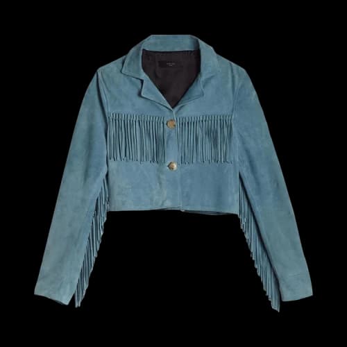 Amiri Cropped Fringe Biker Outerwear 'Cobalt'