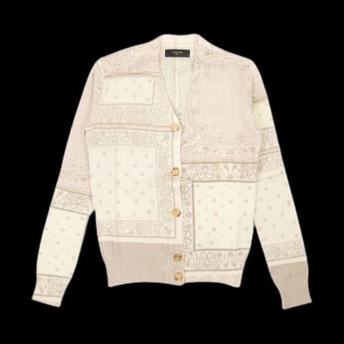 Amiri Bandana Reconstructed Cardigan Sweater 'Ivory'