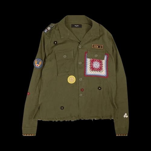 Amiri Crochet and Patch Military Shirt 'Green'