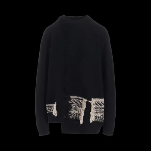 Y's Jagged Edge Knit Jacquard Sweater 'Black'