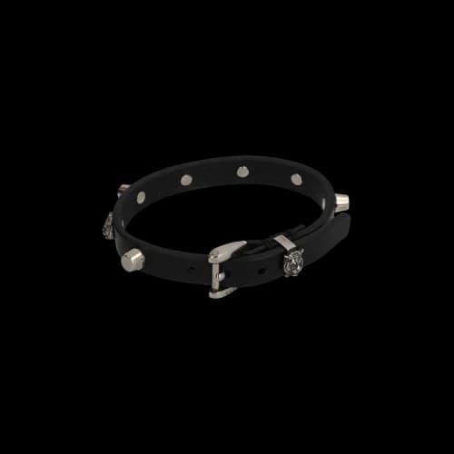 Gucci Tiger Studded Leather Bracelet Silver