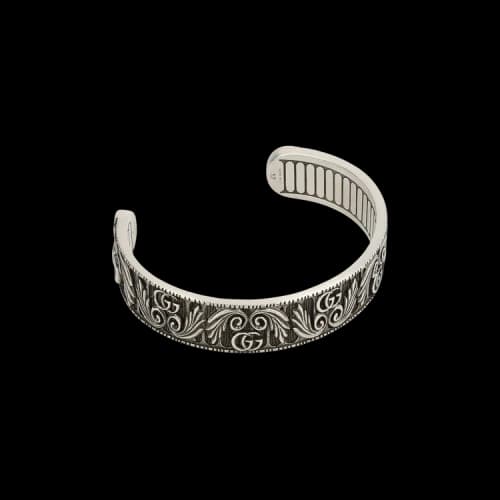 Gucci Sterling Silver Marmont GG And Leaf Cuff Silver