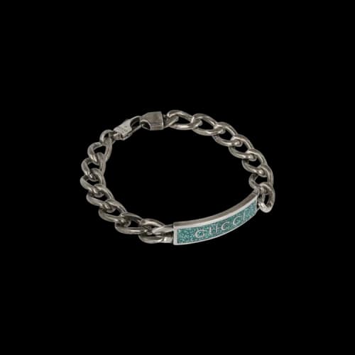 Gucci Sterling Silver Bracelet with Turquoise Logo Plaque Silver