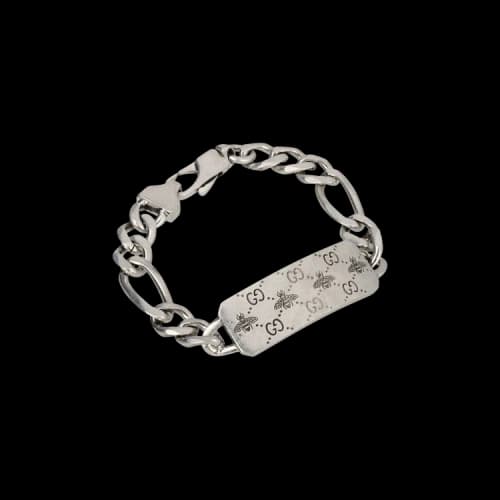 Gucci Sterling Silver GG Signature Bee ID Bracelet Silver