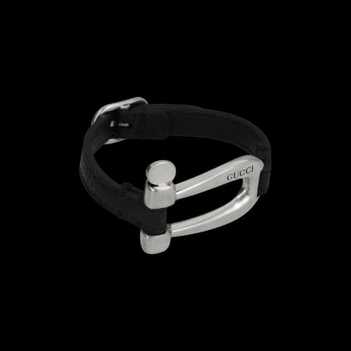 Gucci Horsebit Leather Bracelet Silver