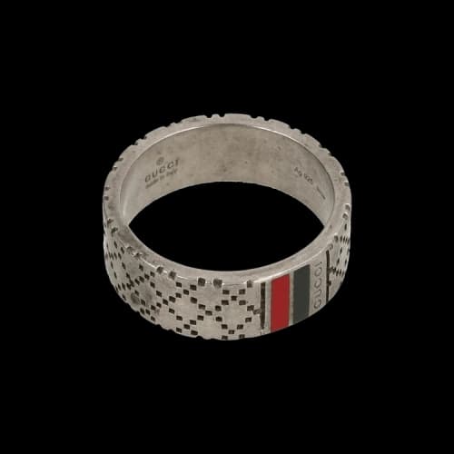 Gucci Sterling Silver Diamond Pattern Ring Silver