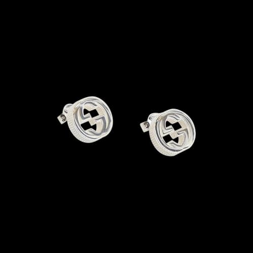 Gucci Interlocking G Textured Silver Stud Earrings Silver