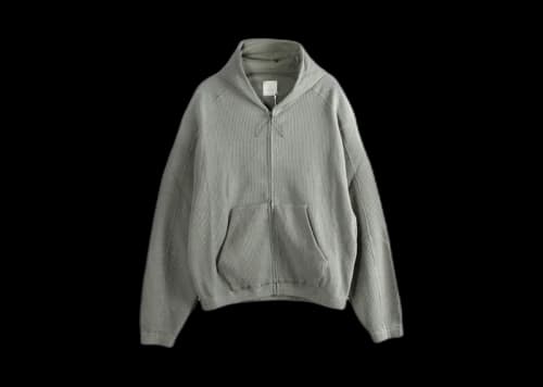 Roa Bee Sun Faded Organic Waffle Zip Up Hoodie Grey