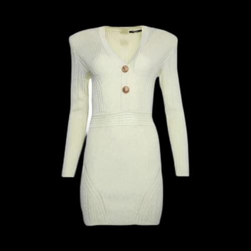 Balmain Long-Sleeve V-Neck Knit Short Dress 'Black'