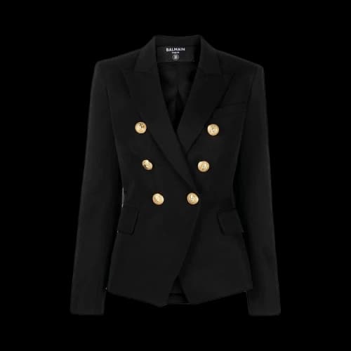 Balmain Double Breasted Leather Blazer 'Black'