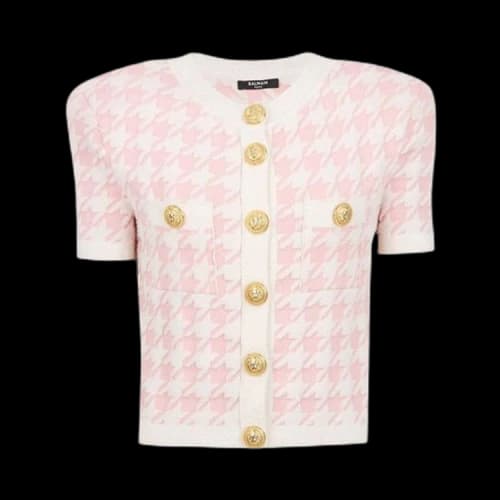 Balmain Houndstooth Cropped Cardigan 'Rose'