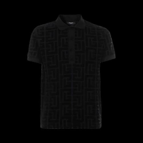 Balmain Maxi Monogram Velvet Polo Shirt 'Black'